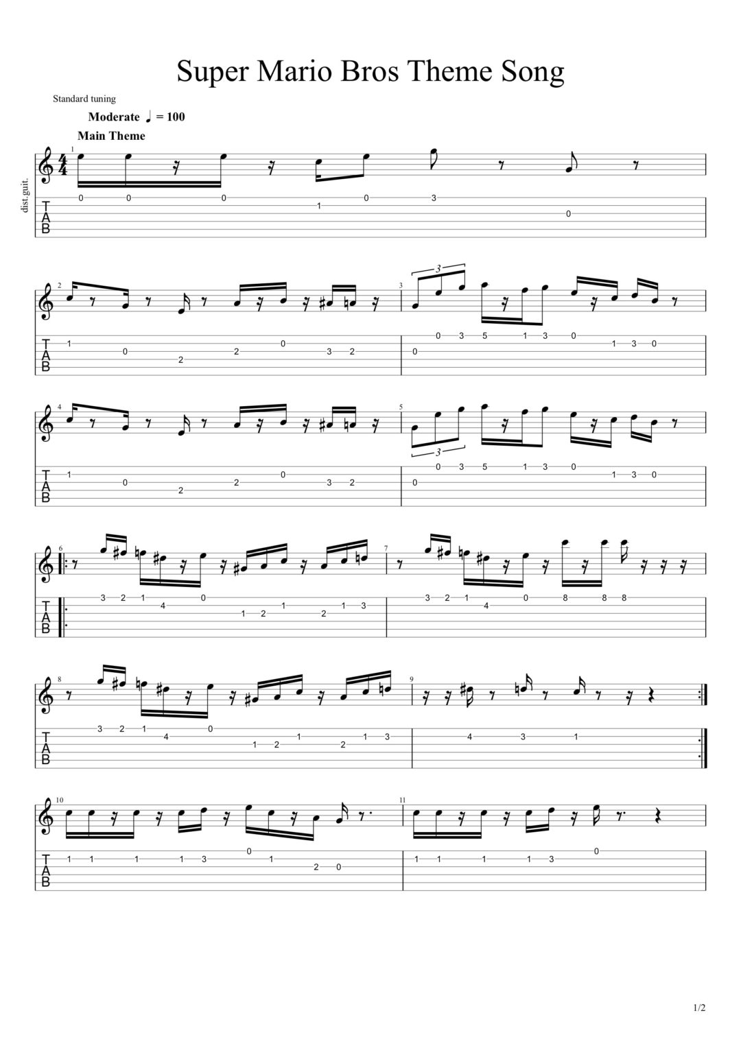 Super Mario Bros Theme TAB | 9to42